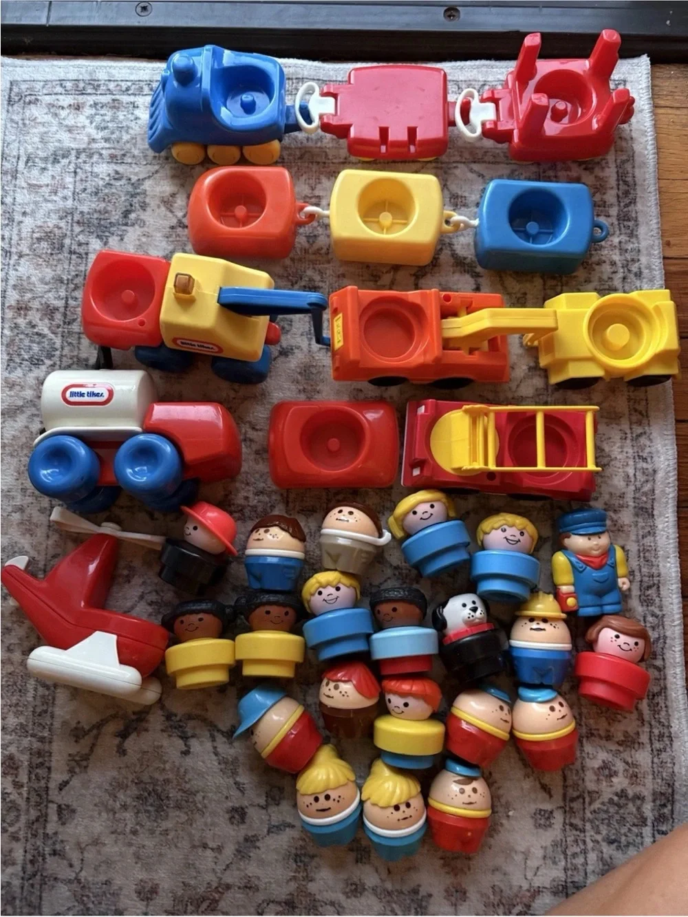 Vintage Little Tikes Play Toys Set Helicopter, Gas Truck, Trains, Tow Trucks